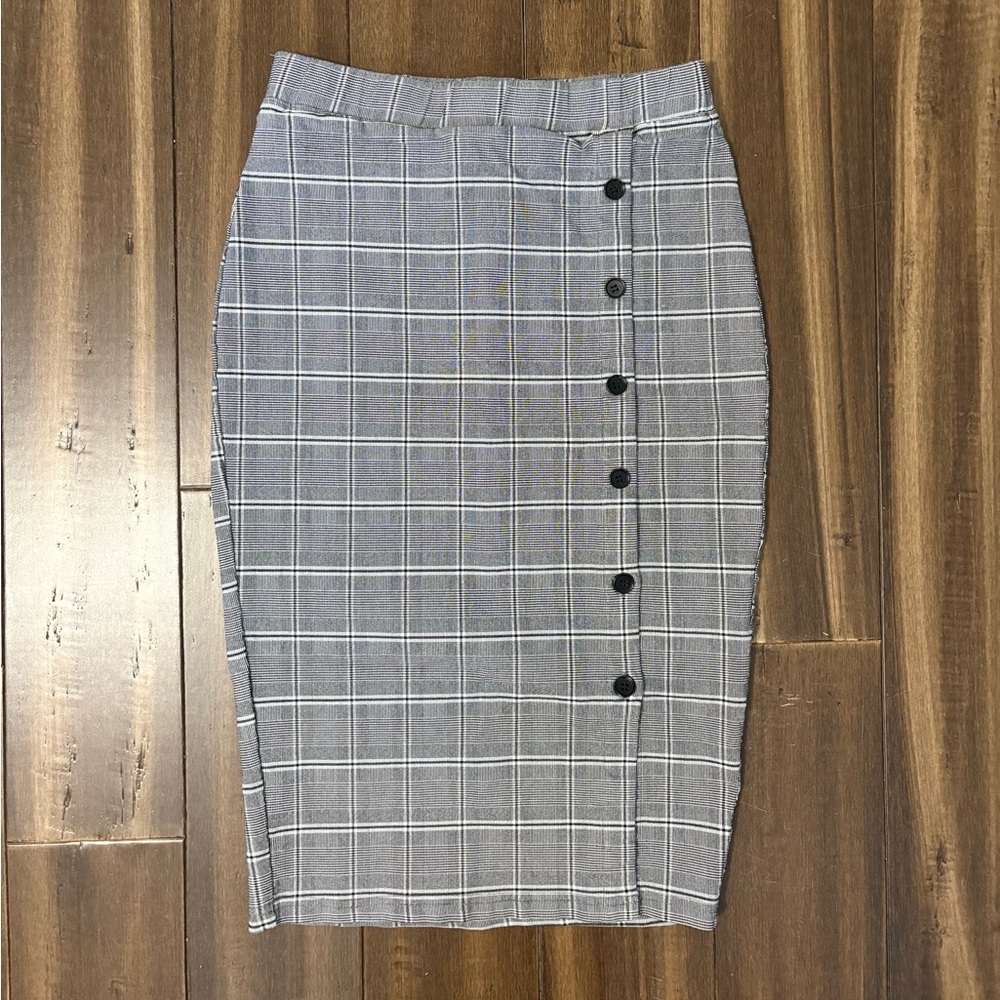 Sz S Bodycon High Rise Checkered Plaid Mini Skirt Elastic Waist Button Down Y2K